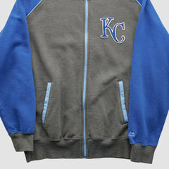 Kansas City Royals Majestic 2000s Full Zip Sweatshirt - Dark Heather Gray - Vintage Sweatshirts