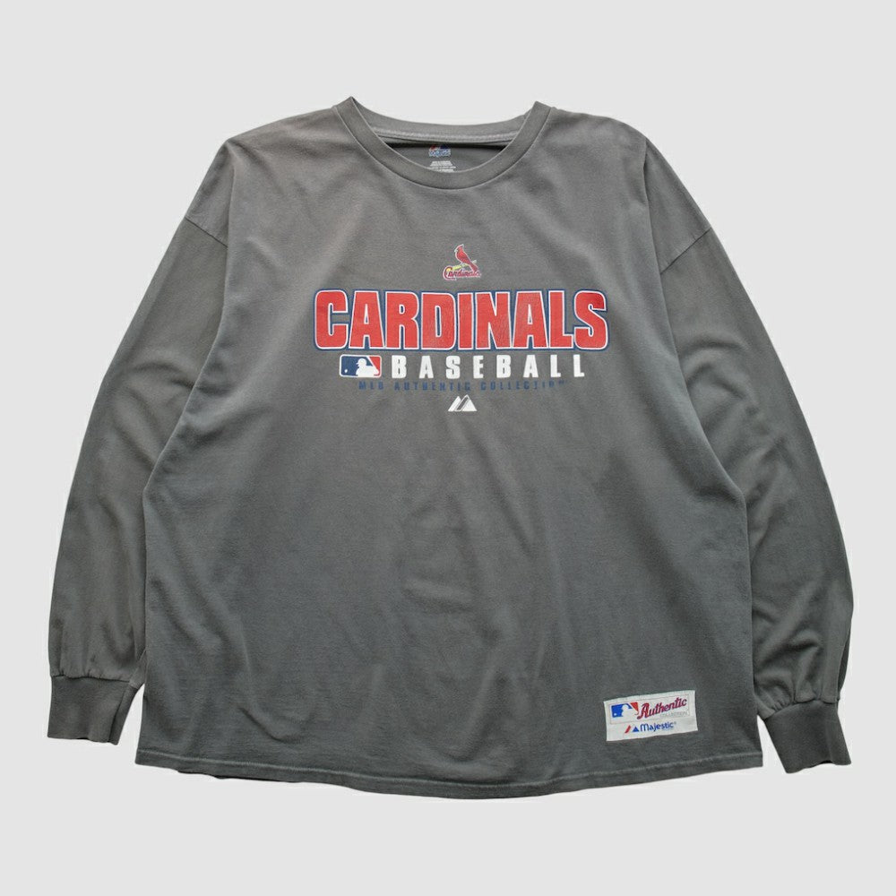 St. Louis Cardinals Majestic 2000s Long Sleeve T-shirt - Gray - 2XVintage T-shirts