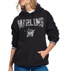 Miami Marlins Starter Women's Lace Team Lockup Fleece Hoodie - Black Hoodies