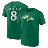 Lamar Jackson Baltimore Ravens St. Patrick's Day Icon Name & Number T-Shirt - Green T-shirts