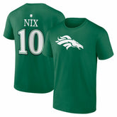 Bo Nix Denver Broncos St. Patrick's Day Icon Name & Number T-Shirt - Green T-shirts