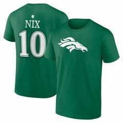 Bo Nix Denver Broncos St. Patrick's Day Icon Name & Number T-Shirt - Green T-shirts