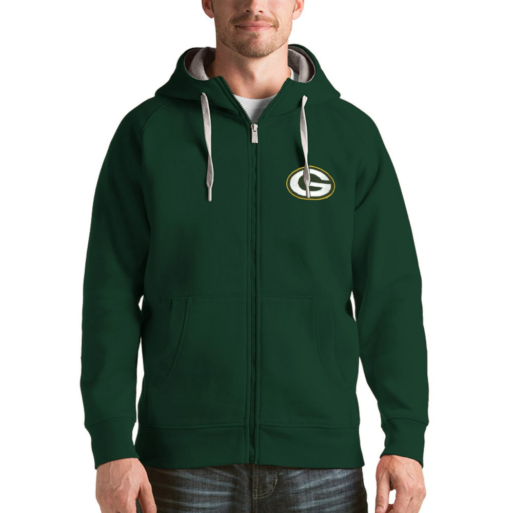 Green Bay Packers Antigua Victory Full-Zip Hoodie - Green Hoodies