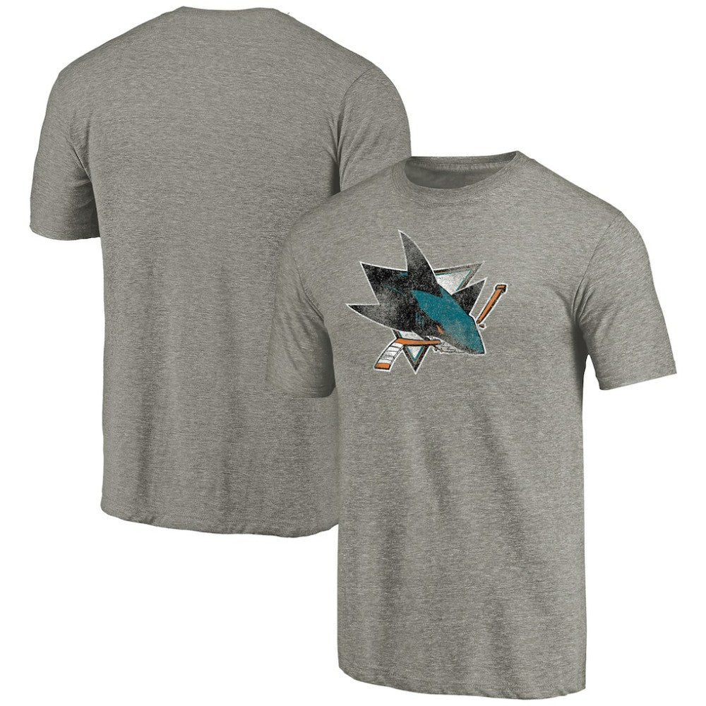 San Jose Sharks Distressed Team Logo Tri-Blend T-Shirt - Ash | US 2485150