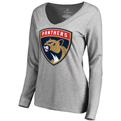 Florida Panthers Women's New Logo Long Sleeve V-Neck T-Shirt - Heather Gray | US 2487529