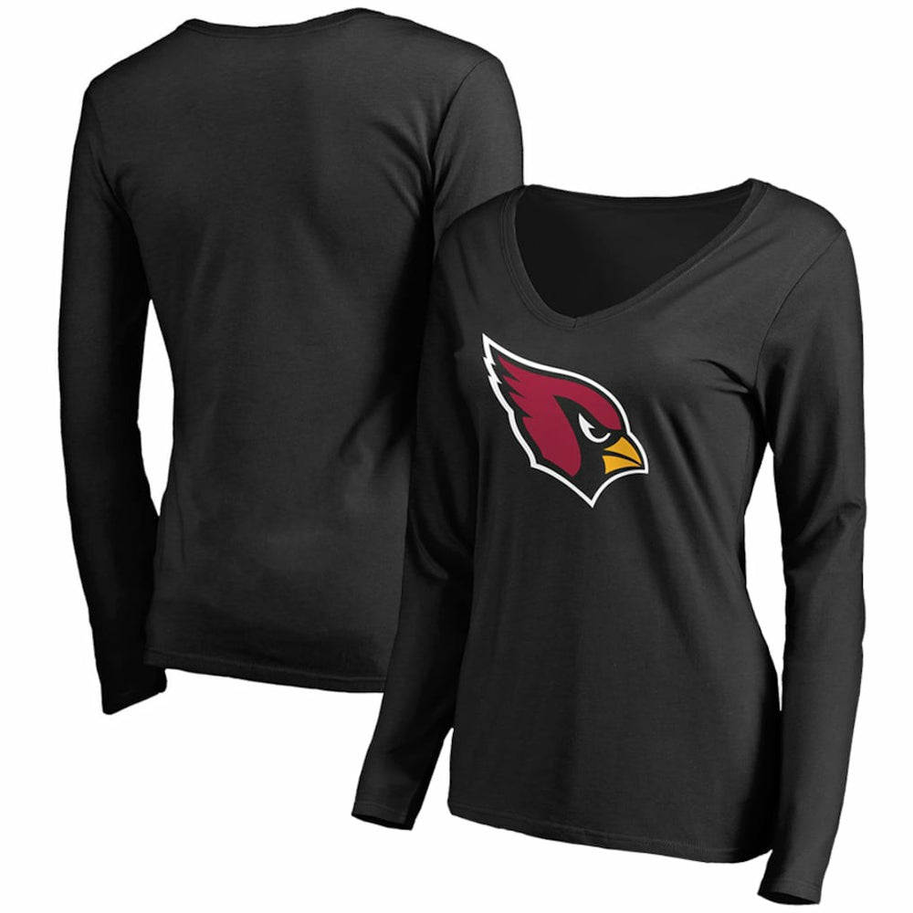 Arizona Cardinals Women's Primary Team Logo V-Neck Long Sleeve T-Shirt - Black T-shirts