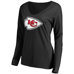 Kansas City Chiefs Women's Primary Team Logo V-Neck Long Sleeve T-Shirt - Black T-shirts