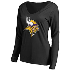 Minnesota Vikings Women's Primary Team Logo V-Neck Long Sleeve T-Shirt - Black T-shirts