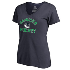 Vancouver Canucks Women's Overtime V-Neck T-Shirt - Navy | US 2515995