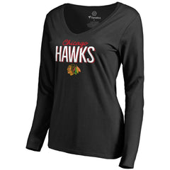 Chicago Blackhawks Women's Nostalgia 2 Long Sleeve T-Shirt - Black | US 2516255