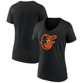 Baltimore Orioles Women's Team Color Primary Logo V-Neck T-Shirt - Black T-shirts