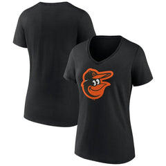 Baltimore Orioles Women's Team Color Primary Logo V-Neck T-Shirt - Black T-shirts