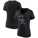 Colorado Rockies Women's Team Color Primary Logo V-Neck T-Shirt - Black T-shirts