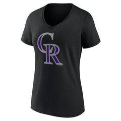 Colorado Rockies Women's Team Color Primary Logo V-Neck T-Shirt - Black T-shirts