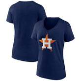 Houston Astros Women's Team Color Primary Logo V-Neck T-Shirt - Navy T-shirts