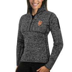 New York Mets Antigua Women's Fortune Half-Zip Pullover Sweater - Heathered Charcoal Pullover