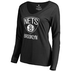 Brooklyn Nets Women's Primary Logo V-Neck Long Sleeve T-Shirt Black outlet