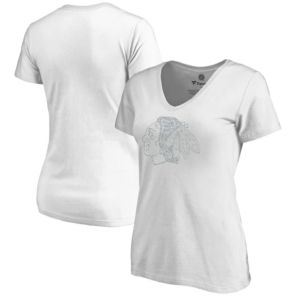 Chicago Blackhawks Women's Whiteout V-Neck T-Shirt - White | US 2606340
