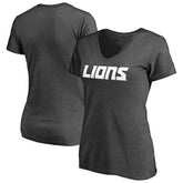 Detroit Lions Women's Team Lockup V-Neck T-Shirt - Heather Gray T-shirts