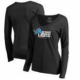 Detroit Lions Women's Team Lockup V-Neck Long Sleeve T-Shirt - Black T-shirts