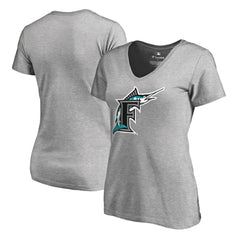 Miami Marlins Women's Cooperstown Collection Forbes V-Neck T-Shirt - Heather Gray T-shirts