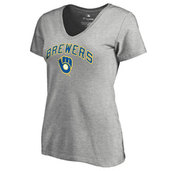 Milwaukee Brewers Women's Core Wahconah V-Neck T-Shirt - Heather Gray T-shirts