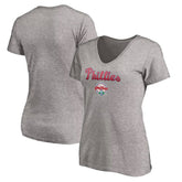 Philadelphia Phillies Women's Core Wahconah V-Neck T-Shirt - Heather Gray T-shirts
