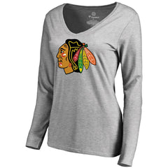 Chicago Blackhawks Women's Primary Logo Long Sleeve T-Shirt - Ash | US 2770544