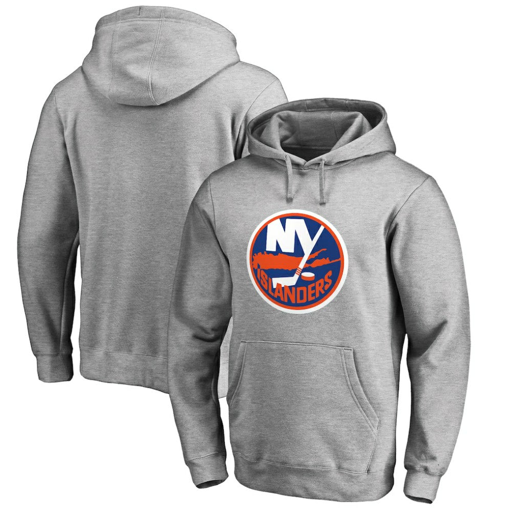 New York Islanders Primary Team Logo Fleece Fitted Pullover Hoodie - Heather Gray | US 2770653