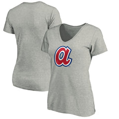 Atlanta Braves Women's Forbes V-Neck T-Shirt - Ash T-shirts