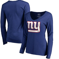 New York Giants Women's Primary Logo V-Neck Long-Sleeve T-Shirt - Royal T-shirts