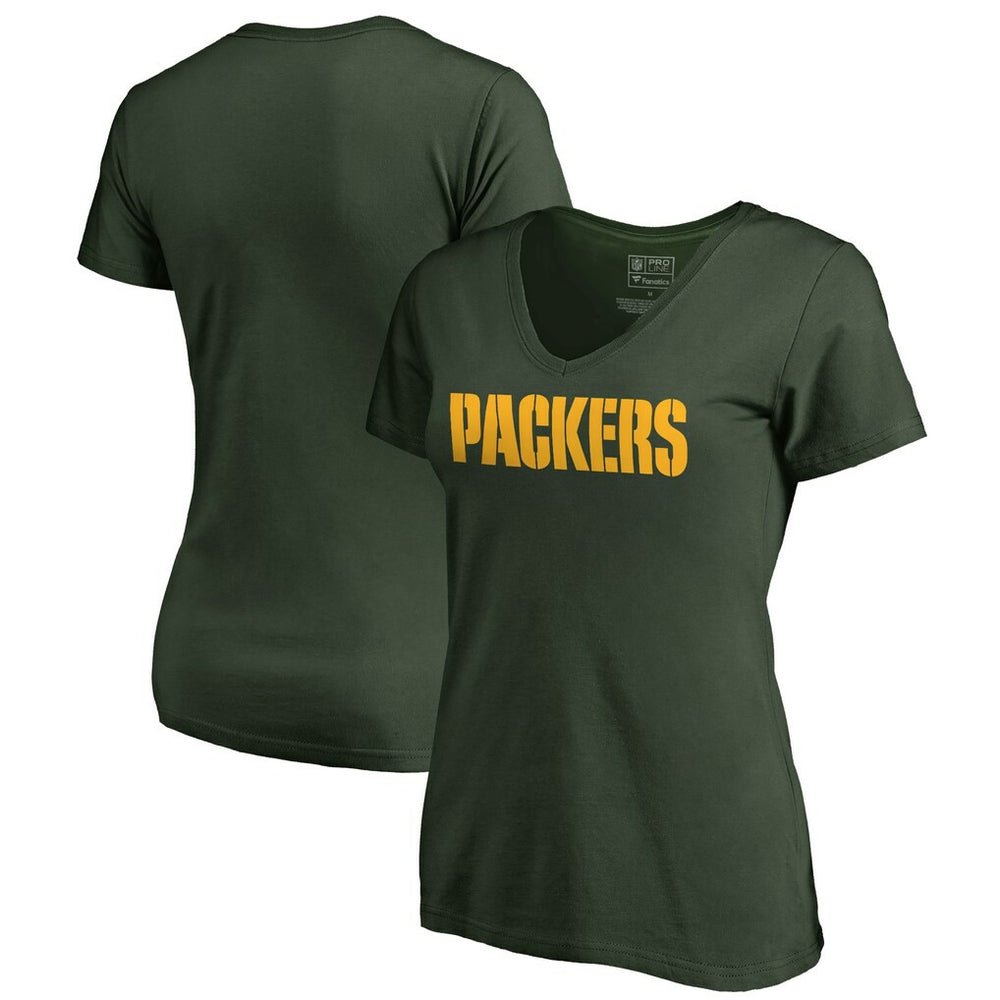 Green Bay Packers Women's Wordmark V-Neck T-Shirt - Green T-shirts