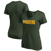 Green Bay Packers Women's Wordmark V-Neck T-Shirt - Green T-shirts