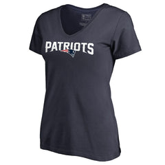 New England Patriots Women's Wordmark V-Neck T-Shirt - Navy T-shirts