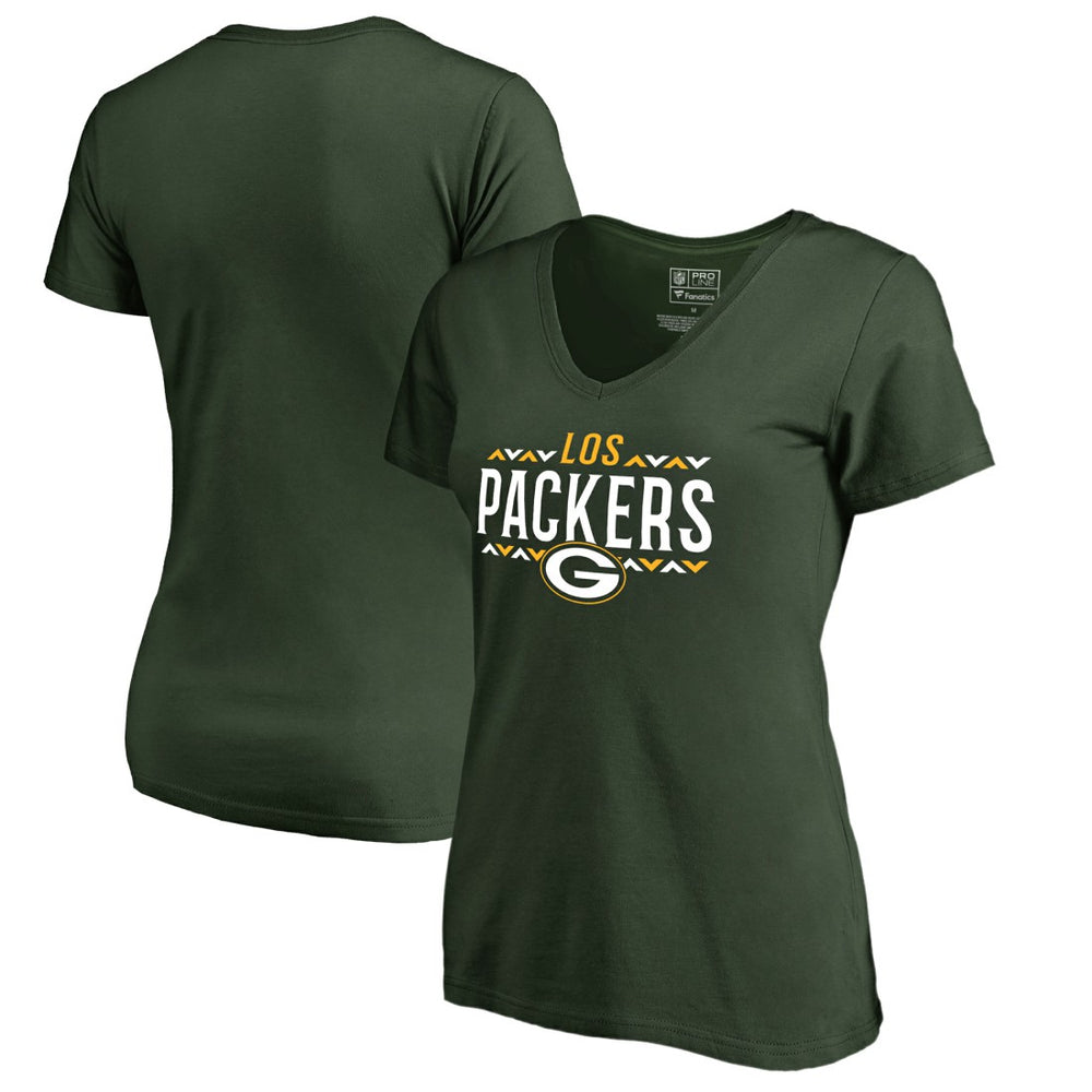 Green Bay Packers Women's Arriba V-Neck T-Shirt - Green T-shirts