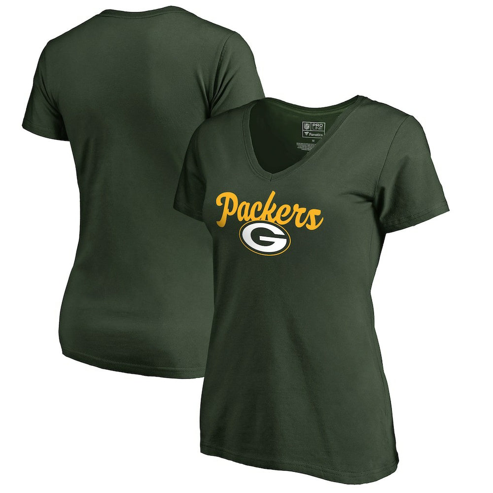 Green Bay Packers Women's Freehand V-Neck T-Shirt - Green T-shirts