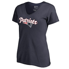 New England Patriots Women's Freehand V-Neck T-Shirt - Navy T-shirts