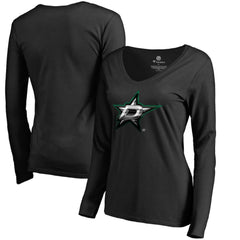 Dallas Stars Women's Midnight Mascot Long Sleeve V-Neck T-Shirt - Black | US 2874643
