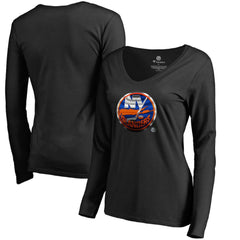 New York Islanders Women's Midnight Mascot Long Sleeve V-Neck T-Shirt - Black | US 2874652