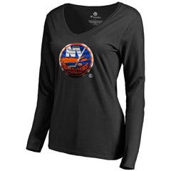 New York Islanders Women's Midnight Mascot Long Sleeve V-Neck T-Shirt - Black | US 2874652