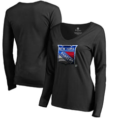 New York Rangers Women's Midnight Mascot Long Sleeve V-Neck T-Shirt - Black | US 2874653