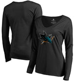 San Jose Sharks Women's Midnight Mascot Long Sleeve V-Neck T-Shirt - Black | US 2874657