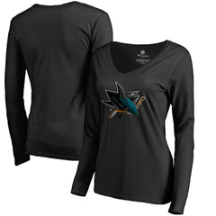 San Jose Sharks Women's Midnight Mascot Long Sleeve V-Neck T-Shirt - Black | US 2874657