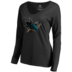 San Jose Sharks Women's Midnight Mascot Long Sleeve V-Neck T-Shirt - Black | US 2874657