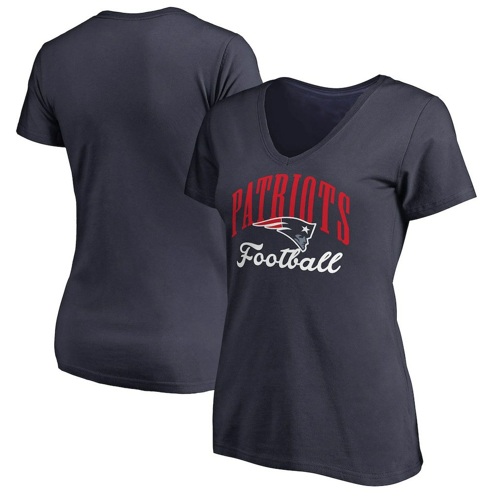 New England Patriots Women's Victory Script V-Neck T-Shirt - Navy T-shirts