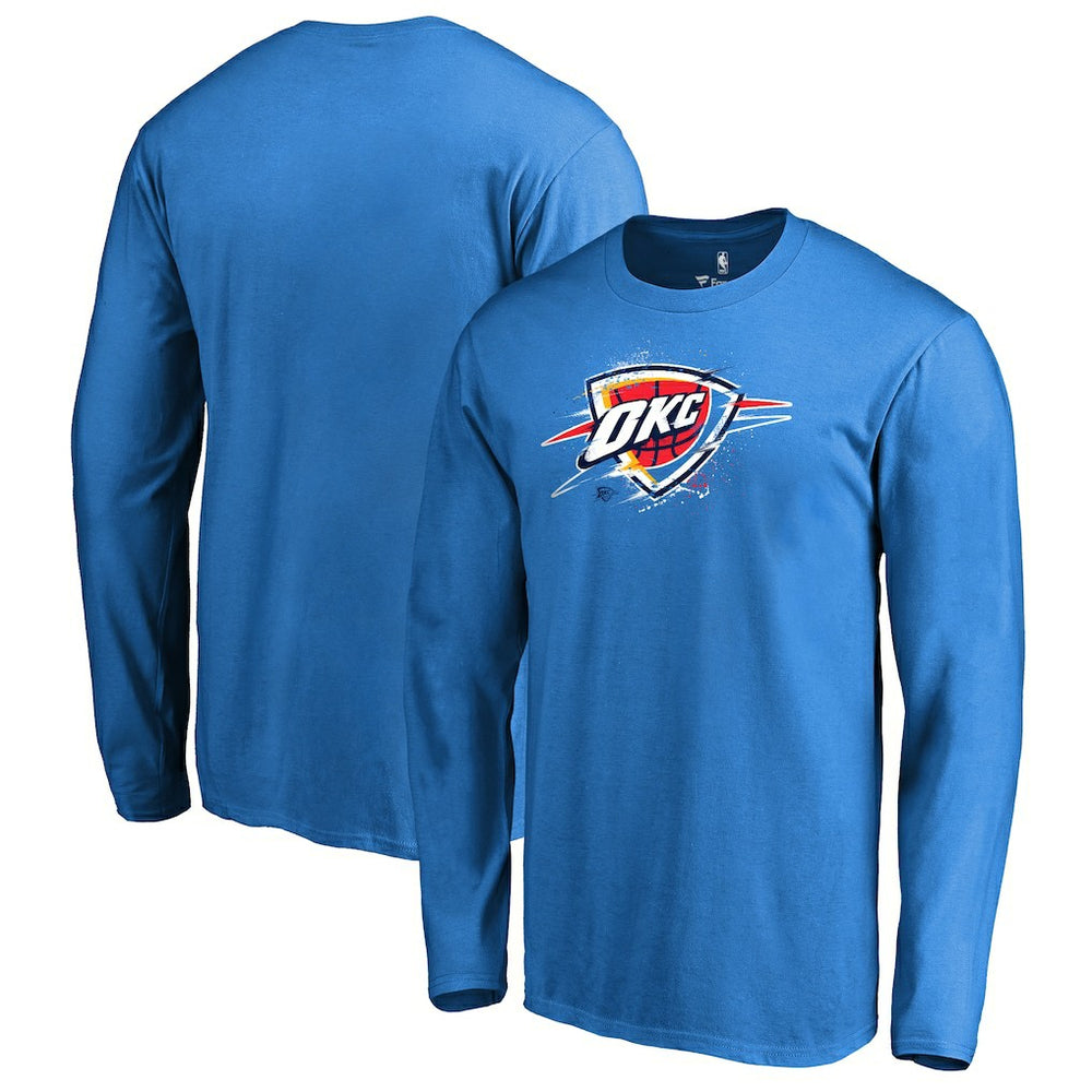 Oklahoma City Thunder Splatter Logo Long Sleeve T-Shirt Blue