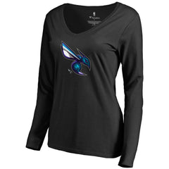 Charlotte Hornets Women's Midnight Mascot Long Sleeve V-Neck T-Shirt Black
