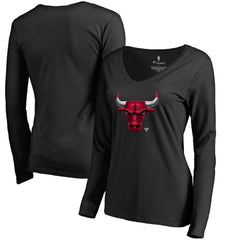 Chicago Bulls Women's Midnight Mascot Long Sleeve V-Neck T-Shirt Black