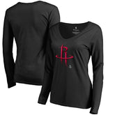 Houston Rockets Women's Midnight Mascot Long Sleeve V-Neck T-Shirt Black