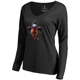 New Orleans Pelicans Women's Midnight Mascot Long Sleeve V-Neck T-Shirt Black